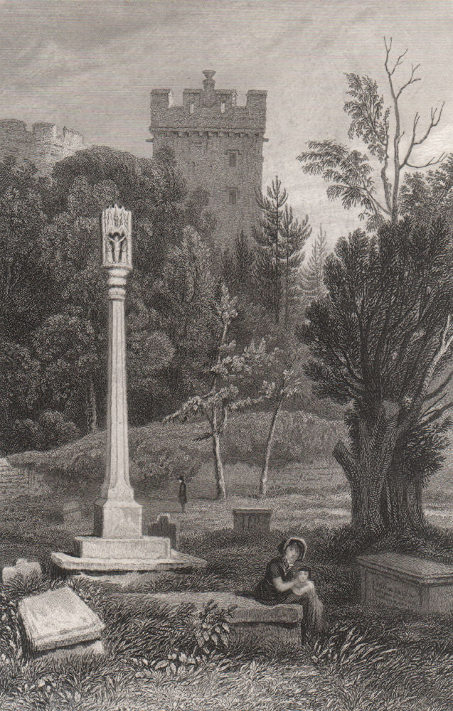 Ancient cross at St. Donat's, Glamorganshire, Wales, by Henry Gastineau 1835